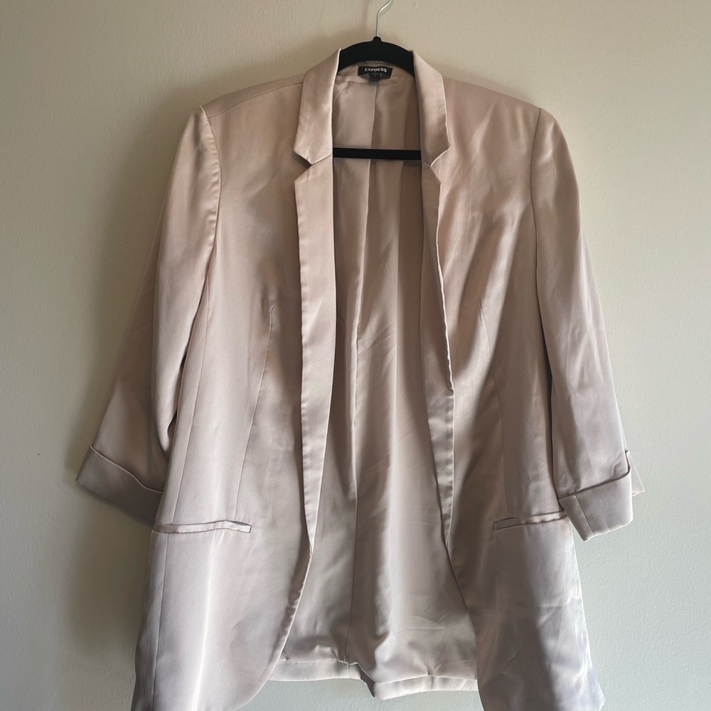 Express Light Pink, Cream Blazer Satin Relaxed Fit Lightweight